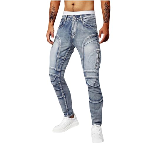 Motorcycle Riding Denim Pants for Men Casual Slim Fit Button Stretch Motorbike Jeans Distressed Biker Denim Pant