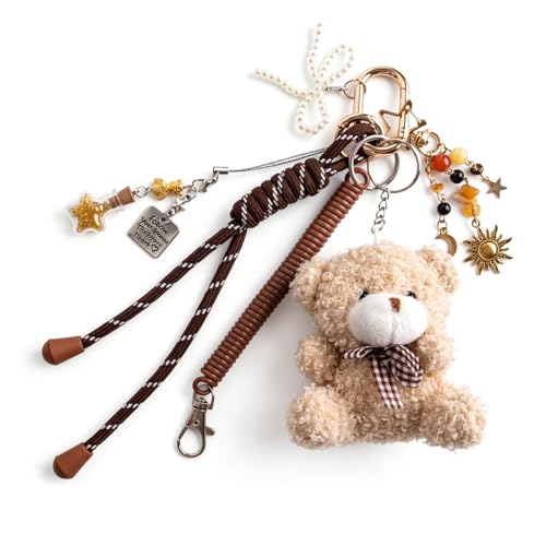 Georgie Porgy Porte-clés Accessoire pour sac à main Pendentif de sac à main Bag Charm Sac à dos d'école Sac de sport mignon Cadeau pour fille (Ours Soleil Bouteille à souhaits)