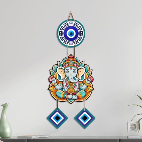 Image of Artvibes Shri Ganesh Evil Eye Protection Wall Hanging for Home Entrance | Nazar Battu MDF Wall Decor | Positive Energy Vastu Art for Living Room | Hallway | Office & Balcony | Gift Item (WH 8555N)