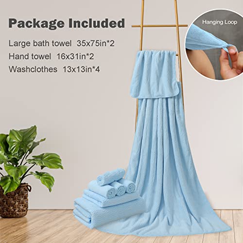 Blue Bath Towels Set Of 8, 2 Oversized Bath Sheets/2 Hand Towels/4 Washcloths,600 Gsm Quick Dry Towel Ultra Soft Absorbent Shower Towels Large Microfiber Face Towels For Bathroom Hotel Spa Camping #TOP5