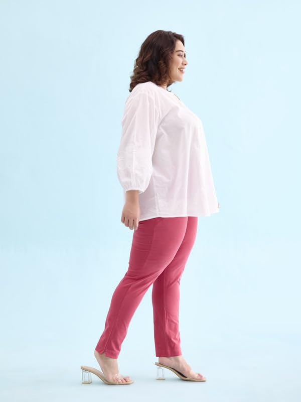 Image of GO COLORS Women Solid Pink Cotton Mid Rise Regular Fit Kurti Pants