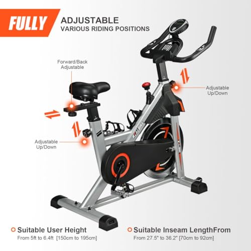 Image of Exercise Bike, Indoor Bike /Brake Pad Stationary Bike, for Family, Indoor Bike with Silent Belt Drive, Heavy Duty Flywheel, Comfortable Saddle And Upgraded LCD Display