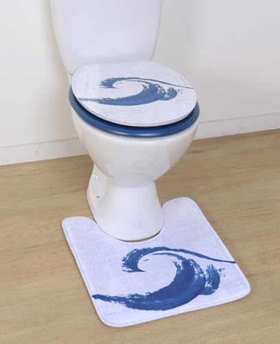 LiKeKa® Toilettendeckel aus Holz, WC-Sitz mit Motiv und leichter Reinigung, Klodeckel passend für handelsüblichen WC-Becken, Belastung der Klobrille 150kg (Wave blau)