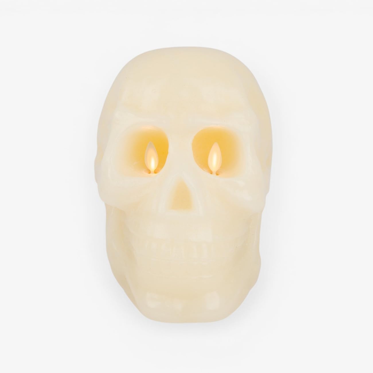 Luminara Flameless Halloween Decor - Skeleton Figural LED Candle Natural Color, Ivory, 3.74" x 4.25" Real Wax Moving Flame Battery Operated w/Timer