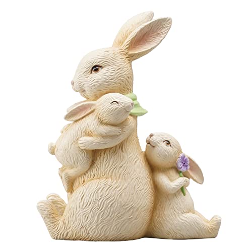 Newman House Studio Easter Decorations Family Bunny Figurines Spring-Decor - Resin Sitting Bunny Mom with Kids Tabletop Decorations for Home Farmhouse 3.5 * 1.5 * 4.5 inch