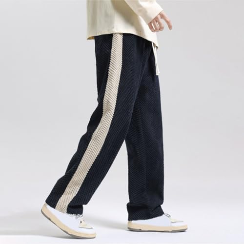 Baggy Wide Leg Corduroy Pants for Men Loose Fit Drawstring Hip Hop Joggers Pants Casual Tapered Sweatpants Slacks4