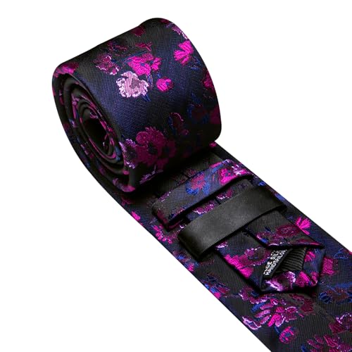 Image of Barry.Wang Flower Ties for Men Silk Woven Floral Tie Sets Necktie Handkerchief Cufflinks Wedding Party
