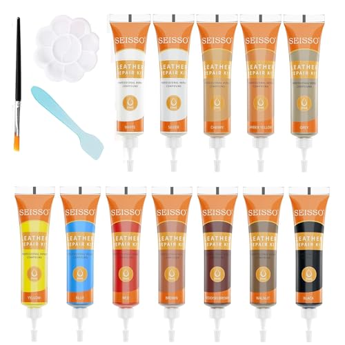 SEISSO 革 補修 クリーム レザーシート 補修 革ケア用品 レザーケアキット 靴 補修 保革クリーム 革ハンドル 補修 合成皮革 補修 革色落ち補修 ソファ 財布 チャイルドシート ベルト補修 12色入りの画像