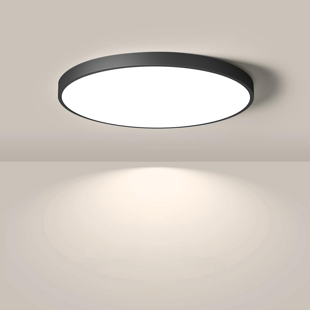 LED Flush Mount Ceiling Light Fixture, 8.9 Inch 18W, 4000K Daylight White, Black Flat Modern Round Lighting Fixtures, 1800LM, 180W Equivalent White Ceiling Lamp Lights for Kitchen, Stairwell, Bedroom