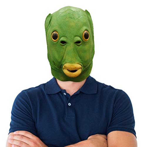 Mliu Couvre-Chef de Costume de Cosplay, Couvre-Chef de tête de Poisson Vert, Masque de Latex de fête drôle, idéal pour Halloween, Cosplay, fête costumée et Accessoire de Film Cover