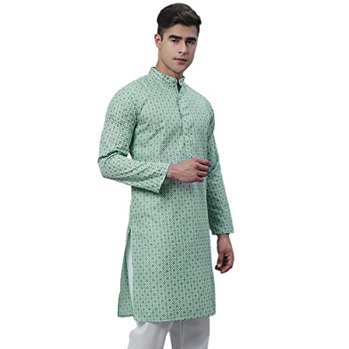 Image of Sojanya (Since 1958 Men'S Cotton Linen Blue Foil Printed Only Long Kurta