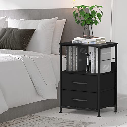 Ybing Nightstand Bedroom Bedside Table With Fabric Drawers End Table With Storage Open Shelf Side Table For Living Room Home Dorm Small Space Black #TOP6