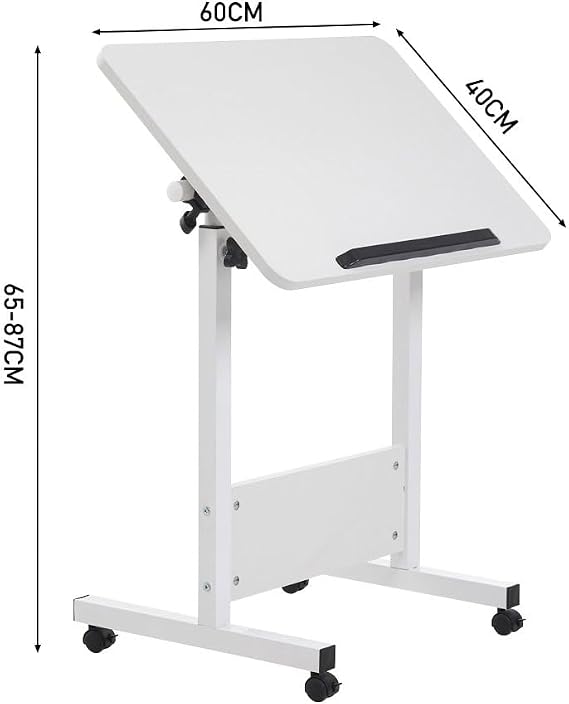 Warmiehomy Height Adjustable Table with Wheels, 60x40x65-87cm, White