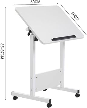 Warmiehomy Height Adjustable Table with Wheels, 60x40x65-87cm, White
