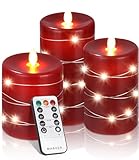 3Pcs Led Kerzen mit Timerfunktion, Led Kerzen Flackernde Flamme Echtwachs...