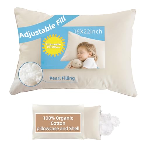 LOFE® Adjustable Kids Pillow 16x22-100% Organic Cotton...