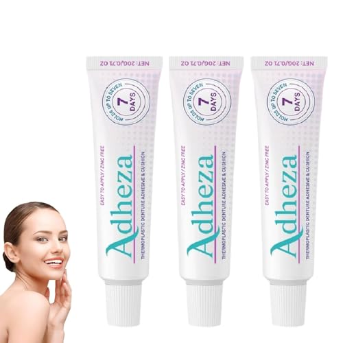 Adesivo Dentale Forte Adheza Original, Fissativo Per Protesi Dentarie Adheza, Kit Di Ribasatura in Silicone Per Dentiere Per La Riparazione Dei Denti (3pcs)