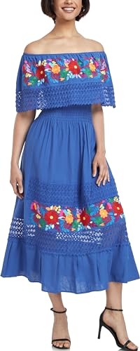 Image of YZXDORWJ Women Embroidered Mexican Peasant Casual Sexy Lace Off-Shoulder Long Dress