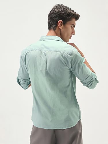 Image of Urbano Fashion Men's Cotton Full Sleeve Regular Fit Casual Solid Slub Shirt with Spread Collar