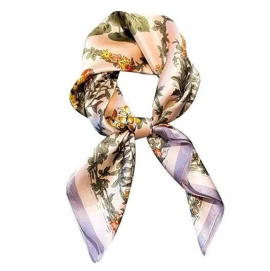 Elegant Floral Print Silk Scarf,...