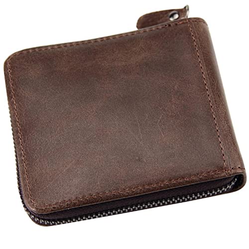 xinghaikuajing Borsa da uomo in pelle corta con cerniera in pelle vintage grande capacità portafoglio in pelle portafoglio borsa da uomo