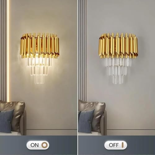 Image of Golden Modern, Fancy Crystal 3 Layer Three Color Led Wall Lamp, Wall Lights for Living Room Bedroom Etc Home Decoration. (Pack of 1)