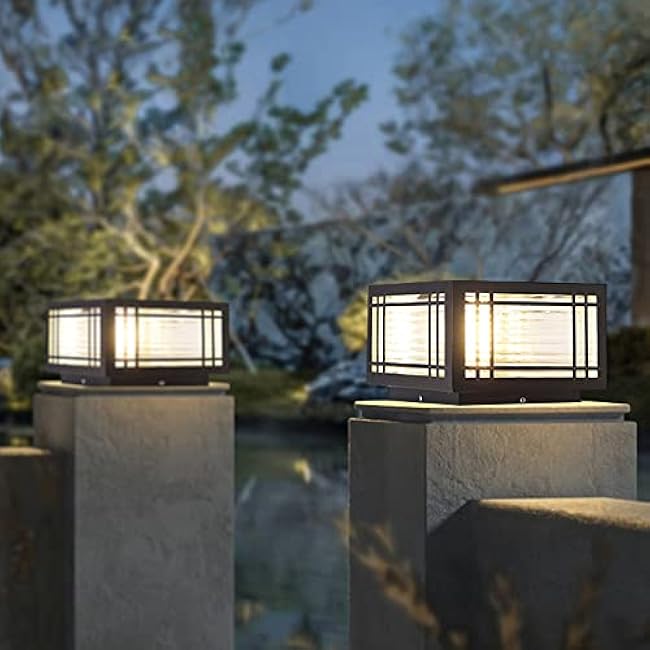 SLAWA Outdoor Post Cap Lights - Modern Square Fence Pillar Lamps with Stainless Steel Housing - Waterproof Lawn Column Cap Lamp for Courtyard and Deck