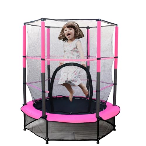 Cama Elastica Niños Ø 140 cm, Trampolín para niños con Red de Seguridad y Almohadilla, para Interior o Exterior, Trampolín Juegos Niños para Jardín, Entrenamiento de Salto, Capacidad de Carga 45 kg