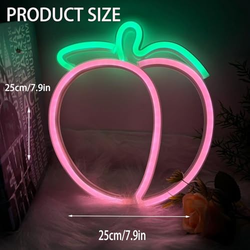Image of Peach Neon Sign, Fruit Peach Neon Decor,Funny Peach Led Sign Pink Decor For Bedroom Wall Art Decor,Gift For Her, Peach Led Sign For Christmas Decoration Thanksgiving Decoration Valentine'S Day Gift