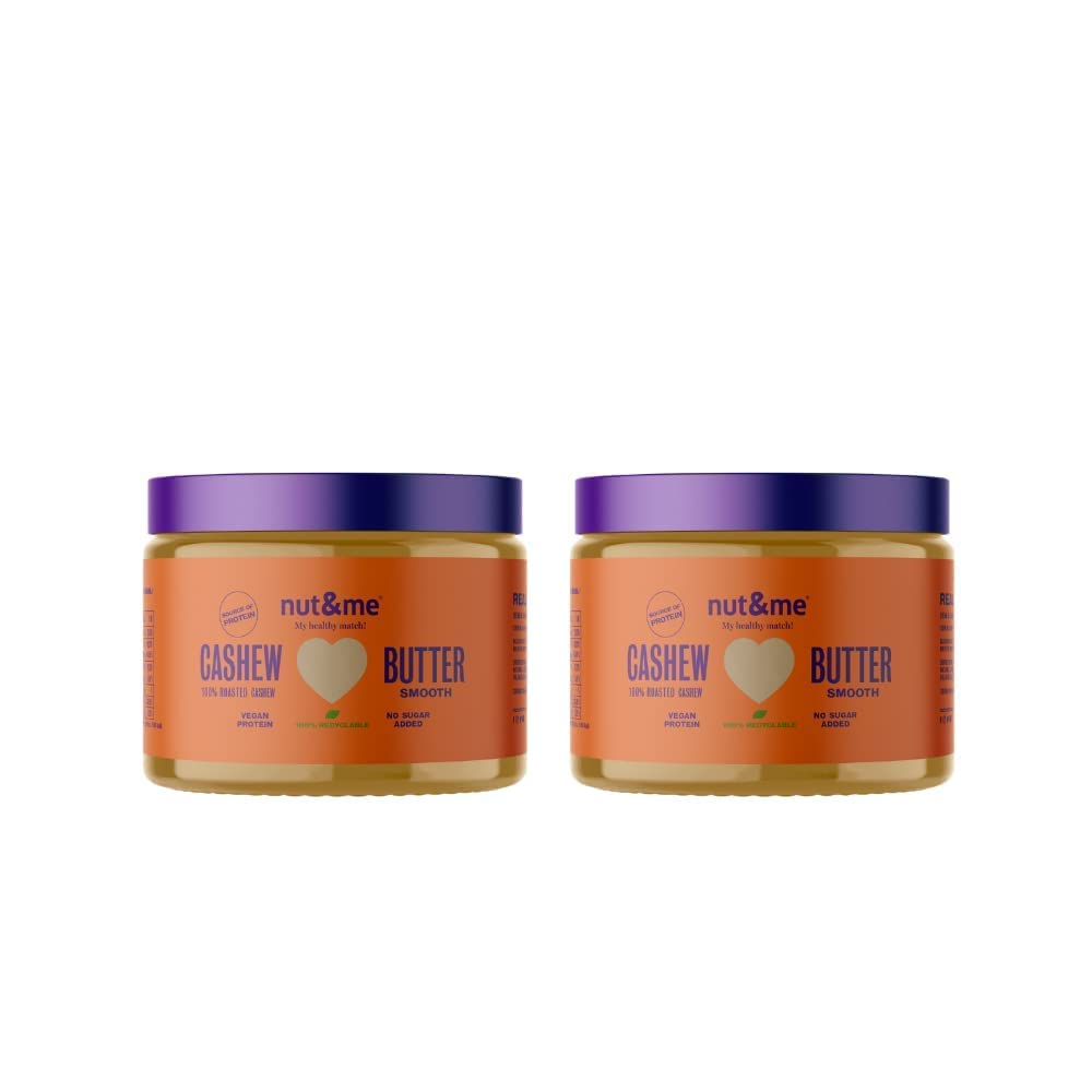 Purée de noix de cajou nut&me 600 g nut&me | Beurre fait à 100 % avec des noix de cajou torréfiées | Sans sucre, sans gluten et sans additifs | Pas d'huile de palme | Pack 2 x 300 g