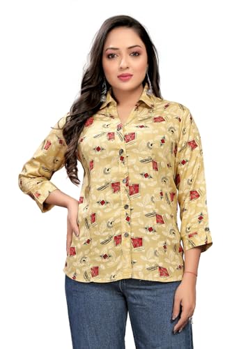 Image of Women's Rayon Drop Shoulder Collared Graphic Print Shirt
