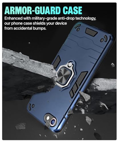 Image of WOW IMAGINE Shock Proof Back Case Mobile Cover for Oppo A83 | Back Cover Case (Tough Armor | Hybrid PC + TPU | Ring Holder & in-Built Kickstand | Blue)