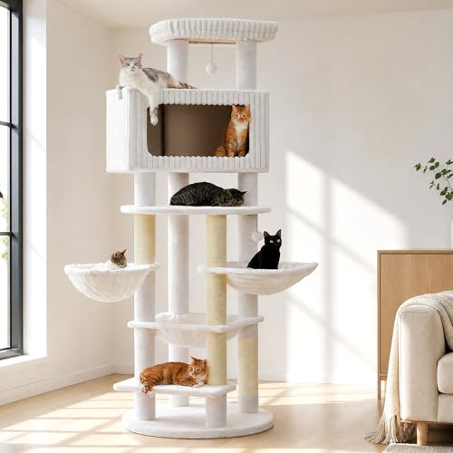 Image of XXL Heavy Duty Cat Tree, 84 inch Cat Tower for Indoor Cats Large Adult | XXL Cat Tower with 13 Thick Scratching Posts (φ4.3 inch), Large Perch, Spacious Condo & Big Hammock - for Maine Coon up to 20 lbs