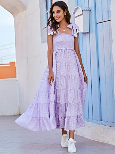 Image of Floerns Women's Floral Print Tie Strap Square Neck Ruffle Boho Maxi Dress