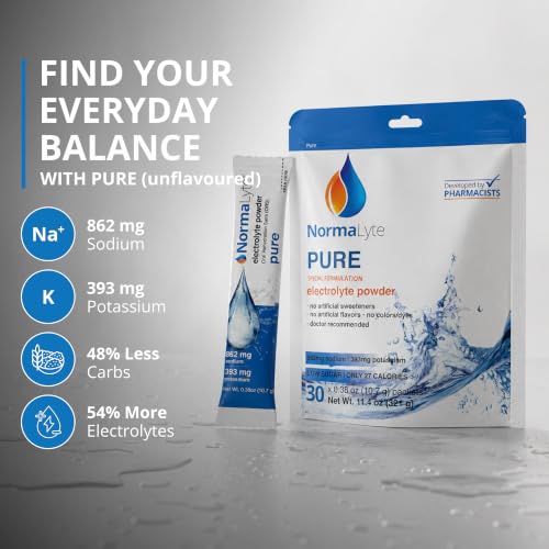 Image of NormaLyte Pure Unflavored Electrolyte Powder, Hydration Sticks, 30 Count | Clinically studied formula, Electrolyte drink mix, Hydration support, Single-serve convenience, Ready in seconds