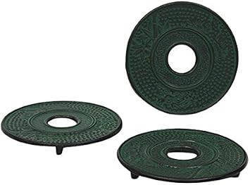 Hues & Brews 3 Piece Cast Iron Trivet Set, Emerald