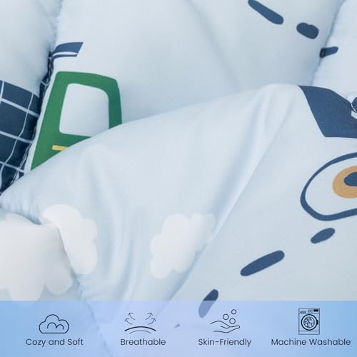 Image of david's kids 4 Piece Toddler Bedding Set - Soft Breathable Toddler Bedding Set for Boys Girls, Includes Quilted Comforter, Flat Sheet, Fitted Sheet and Pillowcase, Truck