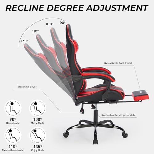Gamer Chair Pu Leather Computer Desk Chair, Ergonomic Gaming Chair with Footrest and Massage Video Game Chairs, Adjustable High Back Office Chair Swivel Gaming Recliner for Adults image 4