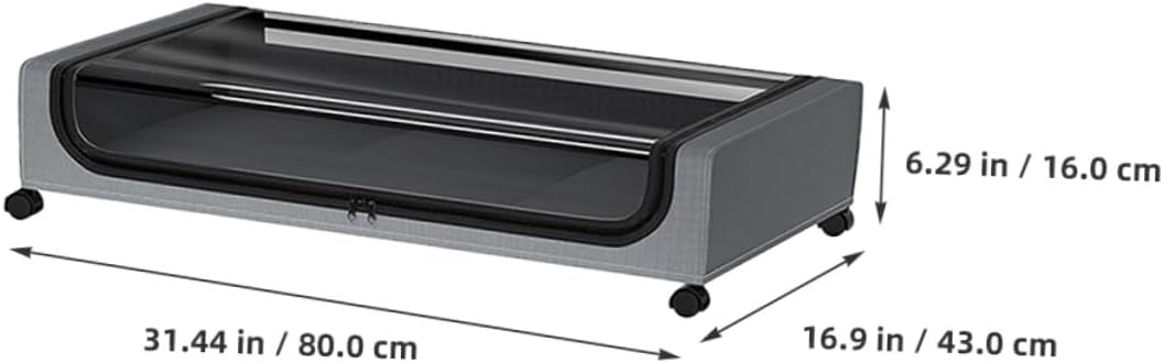 Under Bed Clothes Storage Box with Wheels Large Capacity Lidded Organizer Bin for Quilts Blankets Bedding Gray Transparent Cover