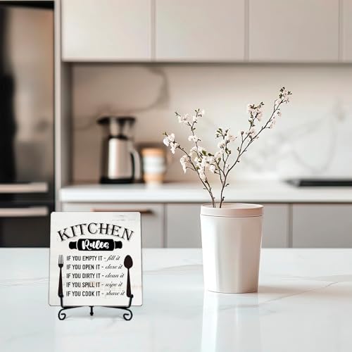 Image of DETIHO Farmhouse Kitchen Signs, Kitchen Countertop Decor, Rustic Wooden Plaque with Iron Stand for Home Kitchen Tabletop Decor - G02