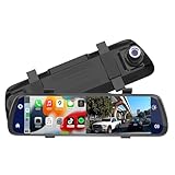 BY-J 10'' Rearview Mirror Camera with CarPlay&Andorid Auto,2K Mirror Dash Cam Front and Rear Backup Camera with Reverse Assist/Loop Record/G Sensor/Voice Control&Split Touch Screen