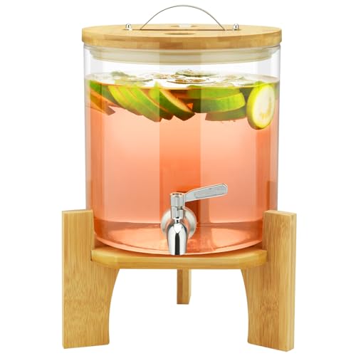 Getränkespender mit Ständer, 5L Getränkespender aus Glas mit rostfreiem Wasserhahn,...