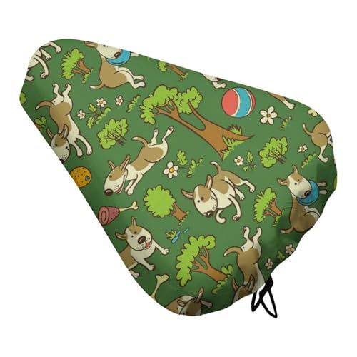 Treer Fahrradsattel Abdeckung Wasserdicht, 3D Welpenmuster Fahrrad Satteldecke Wasserdicht Regenschutz Sattelabdeckung Sattelbezug Leicht zu Tragen und Passend Sattelüberzug (Grün 1,1 Stück)