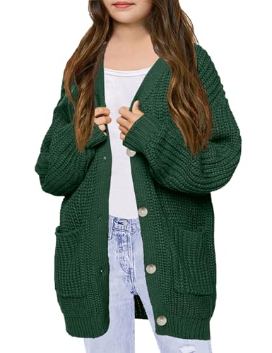 Image of XuBa Girls Cardigan with Pockets Open Front Striped Color Block Knitted Soft Sweater Coat