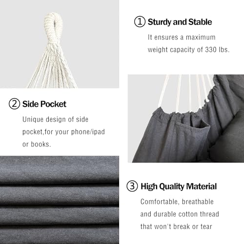 Halalona Hammock Chair Hanging Hammock Chair Rope Swing 2 Cushions Included-Sturdy & Durable Soft Cotton Hand Woven Hammock Swing for Bedroom, Porch, Patio-Indoor/Outdoor