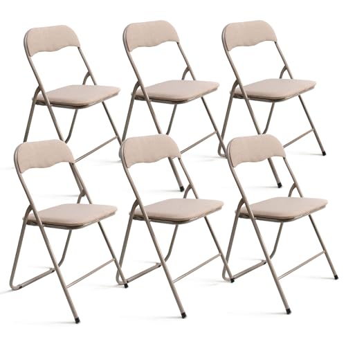 THE SECRET HOME─ Pack de 2, 4 y 6 Sillas Plegables Acolchadas de Metal y Poliéster─ Asiento Auxiliar para el Hogar─ 44x48x78 cm (6, Nude)