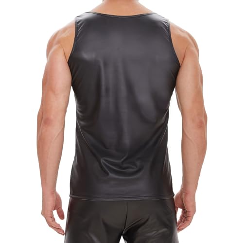 Men Shiny Leather Tank Top, Soft Matte, Male Thin Casual Vest2