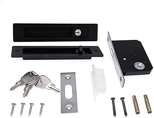 LWZH 7.1" Sliding Door Mortise Lock Latch Invisible Recessed Handle Set with 3 Keys Interior Wood Pocket Door Lock Furniture Hardware(Black)