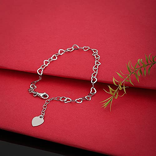 Vanbelle Sterling Silver Jewelry Open Heart Multi-Link Chain Bracelet With Dangling Hi-Polished Heart Charm And Rhodium Plated For Women #TOP6