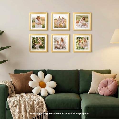 Image of upsimples 10x10 Picture Frame, Display Pictures 8x8 with Mat or 10 x 10 Without, Wall Hanging Square Frames, Gold, 1 Pack